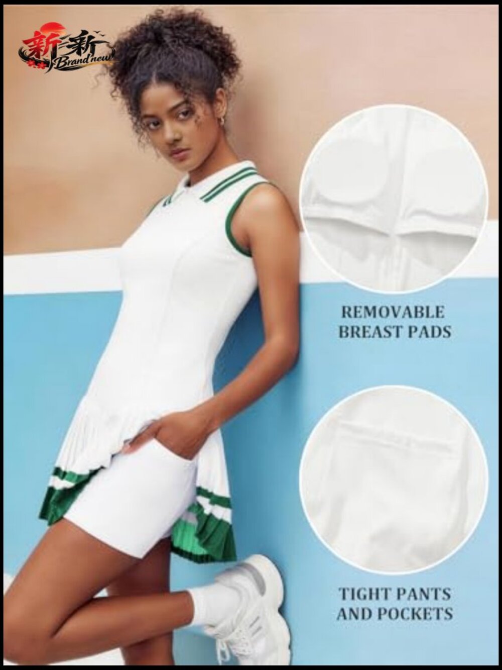 Sleeveless Golf Tennis Pickleball Dress with Built-in Bra & Shorts Pockets - Picture 4 of 7